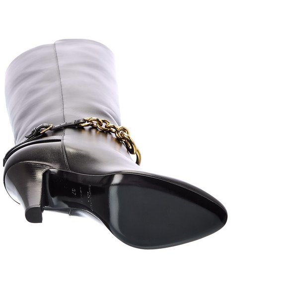 Saint Laurent Le Maillon 95 Leather Knee-High Boot - Picture 4 of 6